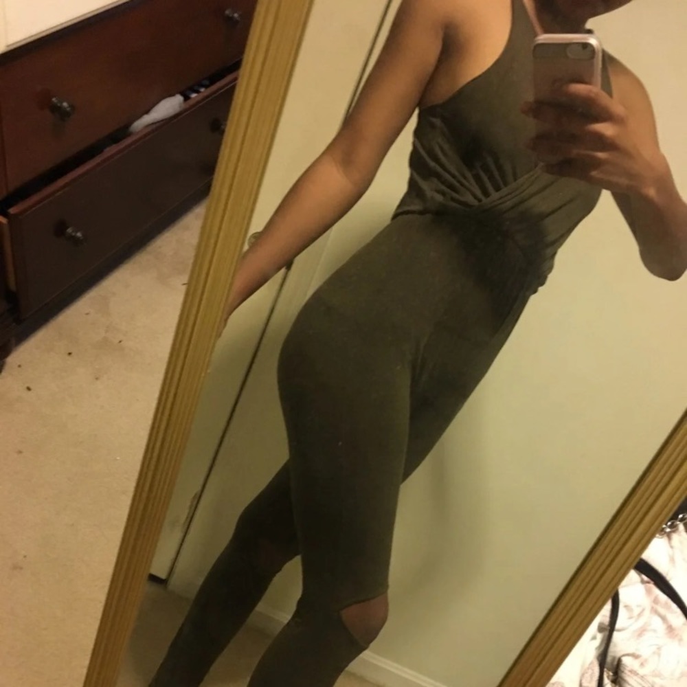 Olive green tight and stretchy jumpsuit